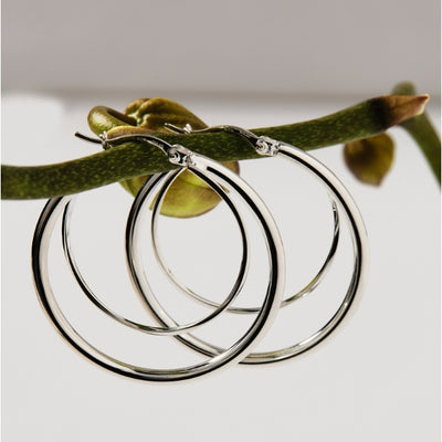 35mm double-wire (2.5mm & 1mm) round silver hoop earrings