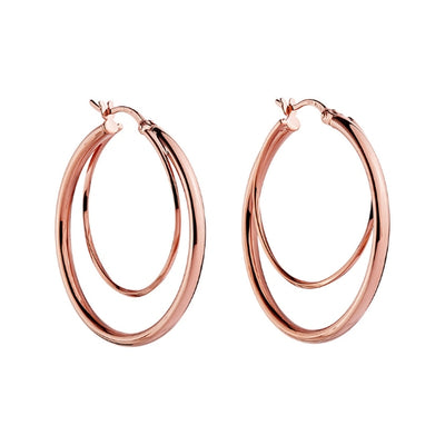 Rose gold plated silver 35mm double-wire round hoop earrings