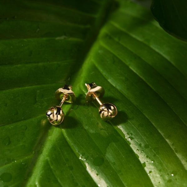 6mm round flower bud earrings in gold plated sterling silver