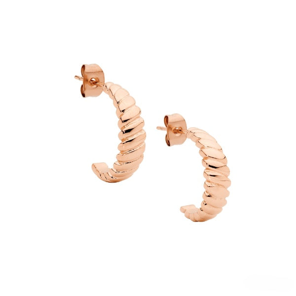 Twisted hoop earrings in rose gold plated stainless steel