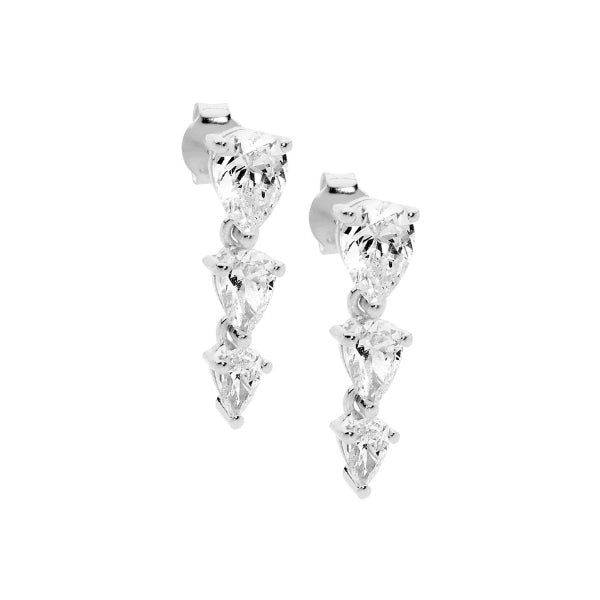 Ellani 3 pear cz drop earrings in sterling silver