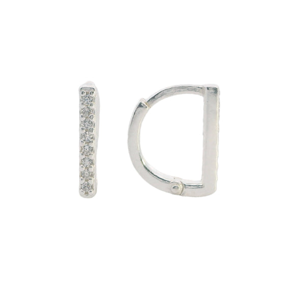 12mm cubic zirconia bar Huggie earrings in sterling silver