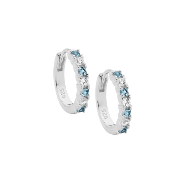 Ellani blue & white cz hoops in silver
