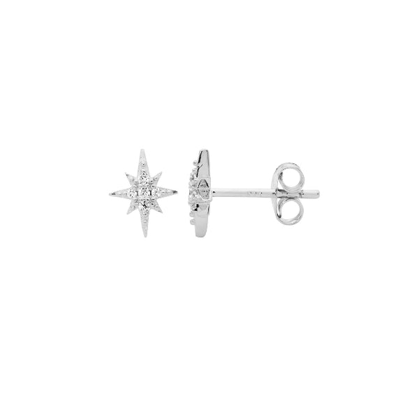 Ellani sterling silver cubic zirconia star stud earrings