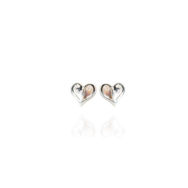 Evolve mini paua heart studs in sterling silver