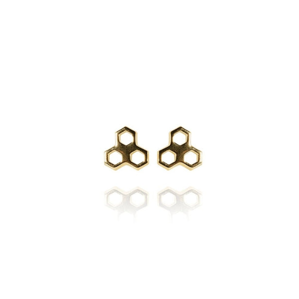 Evolve mini honeycomb stud earrings in gold plated sterling silver