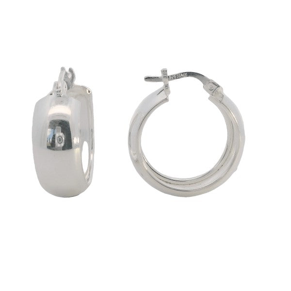 Wide curved hoop earrings in sterling silver