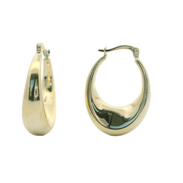 Oval tapered hoop earrings in bonded 9ct yellow gold and sterling silver - 28mm