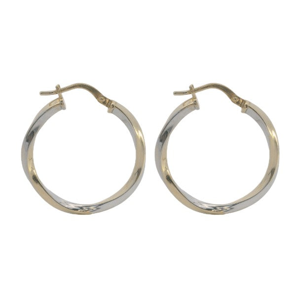 Twisted hoops with rhodium plating in bonded 9ct yellow gold and sterling silver - 25mm