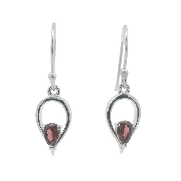 Garnet drop earrings in sterling silver