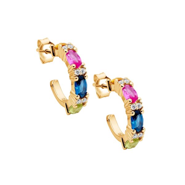 Ellani multi-coloured cz hoop earrings in gold plated silver - 16mm