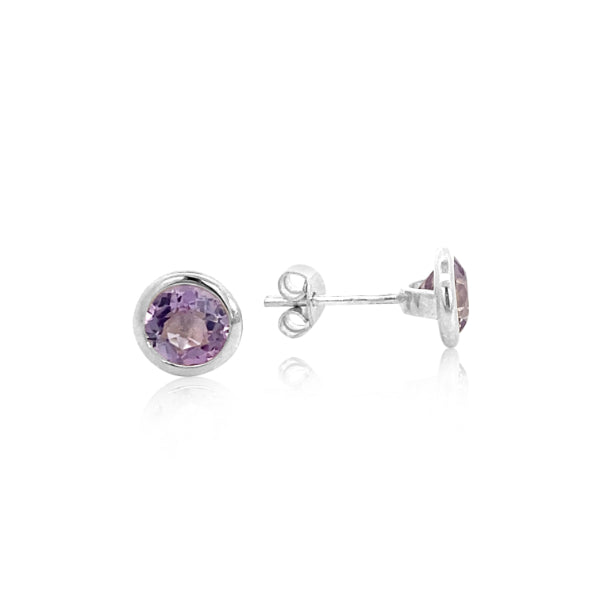 Amethyst rub over stud earrings in sterling silver 6mm