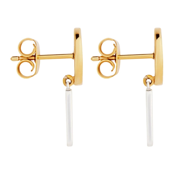 Najo - Spiral and square drop stud earrings in sterling silver and gold plate