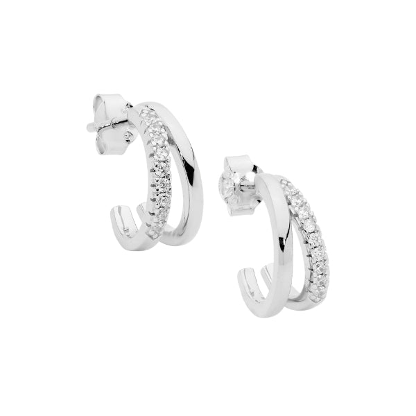 Ellani cz double hoop earrings in sterling silver