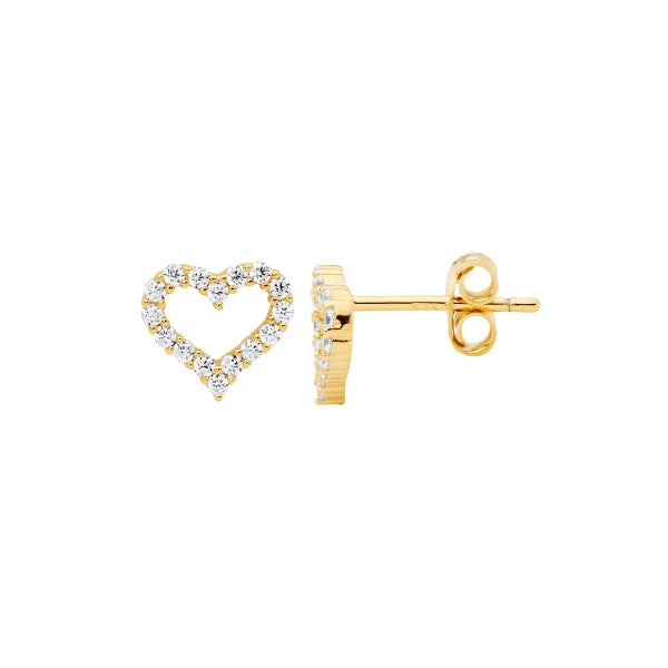 Gold plated silver cz heart stud earrings from Ellani