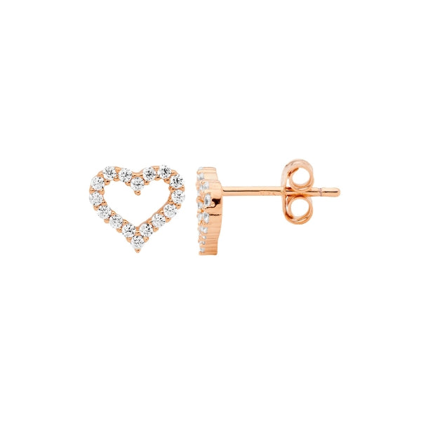 Rose gold plated silver cz heart stud earrings from Ellani