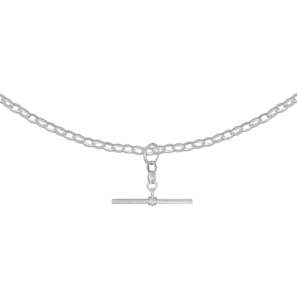 Medium oval belcher chain with t-bar in sterling silver - 50cm