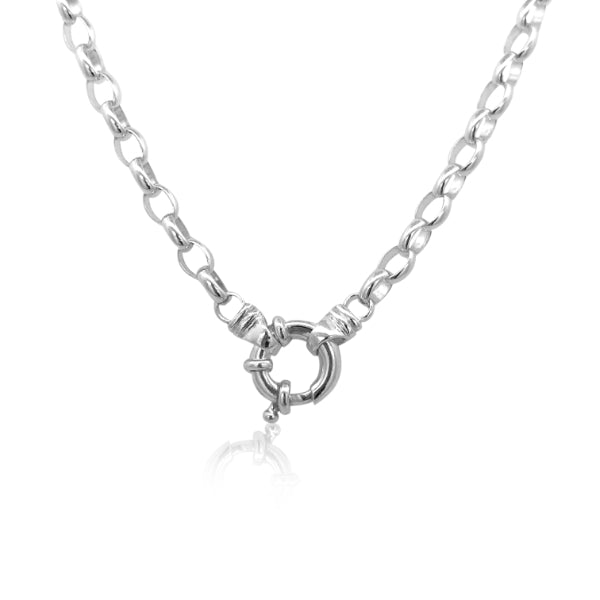 Medium oval belcher chain with bolt clasp in sterling silver - 45cm