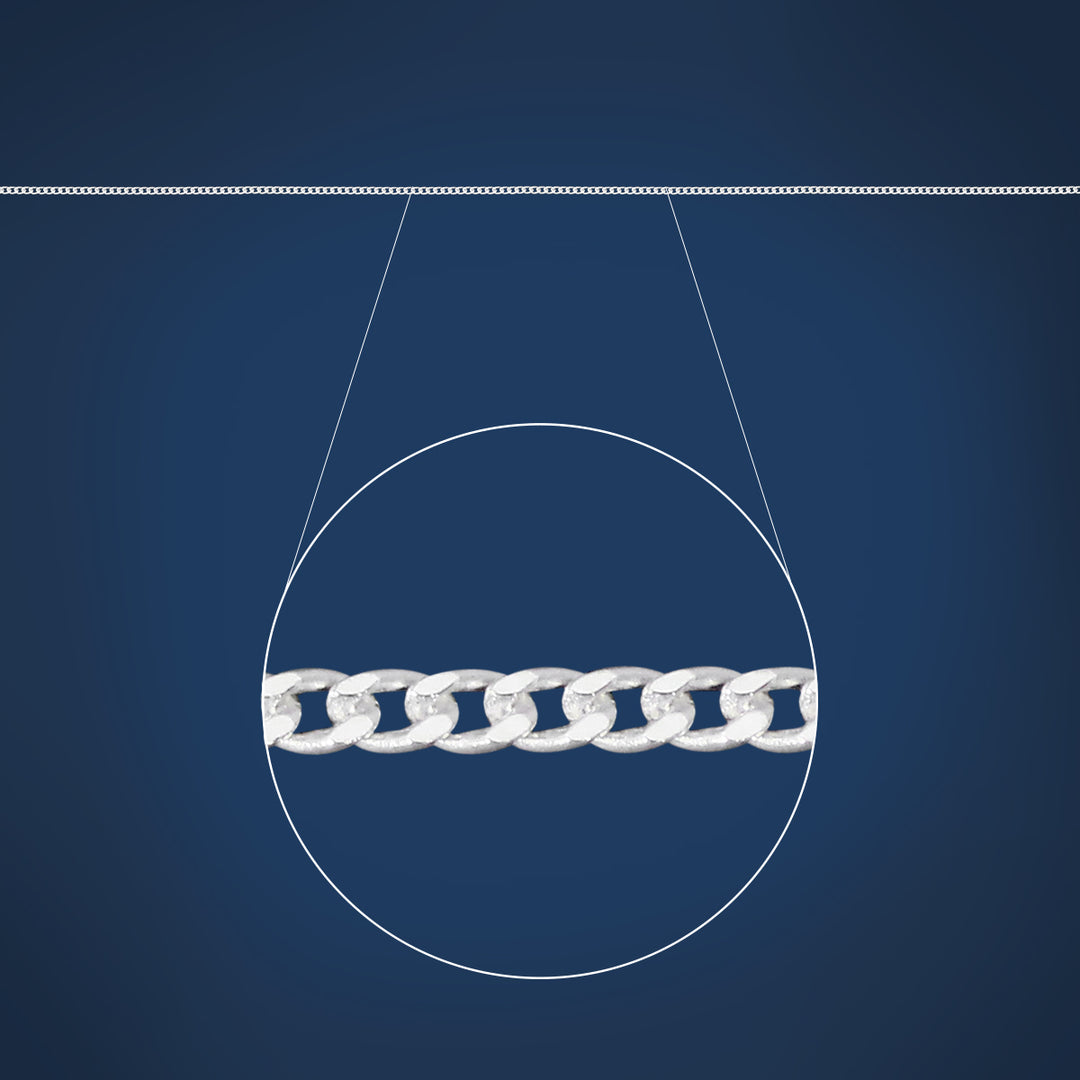 Fine diamond cut curb chain in sterling silver - 45cm