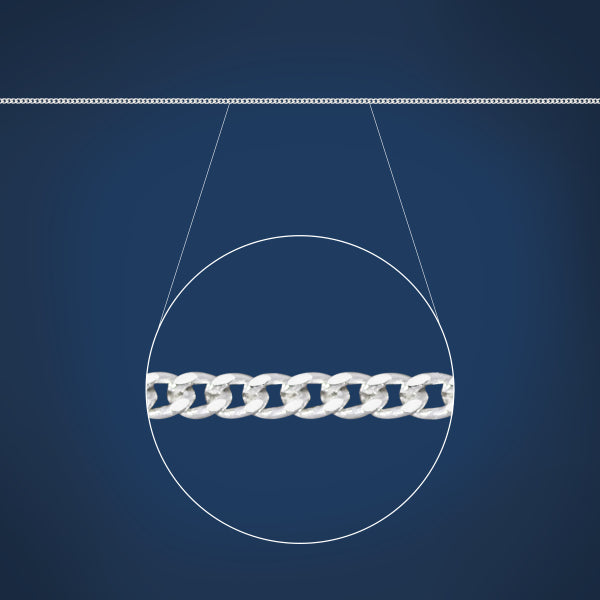Fine diamond cut curb chain in sterling silver - 45cm