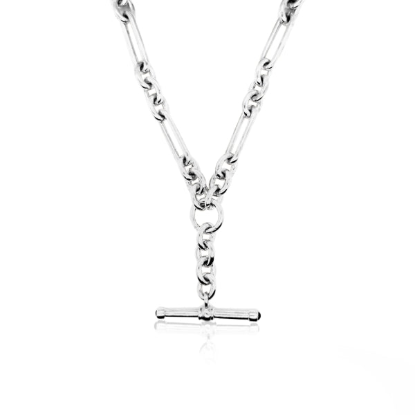 Heavy paperclip chain with T-bar in sterling silver - 50cm