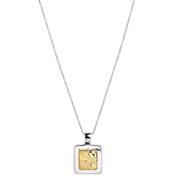 Najo beaten square necklace in sterling silver and gold plate on box chain - 45cm