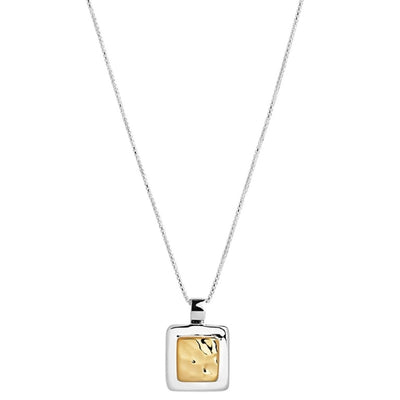 Najo beaten square necklace in sterling silver and gold plate on box chain - 45cm