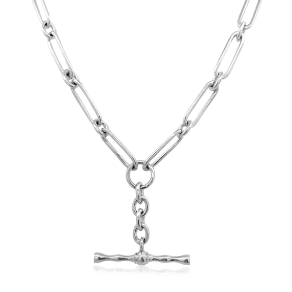 Paperclip necklace with t-bar in sterling silver - 50cm