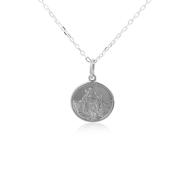Polished St Christopher necklace in sterling silver with curb chain - 45mm