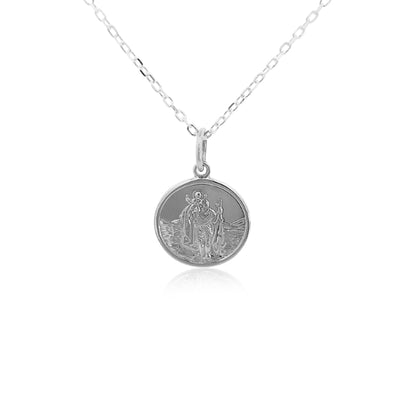 Polished St Christopher necklace in sterling silver with curb chain - 45mm