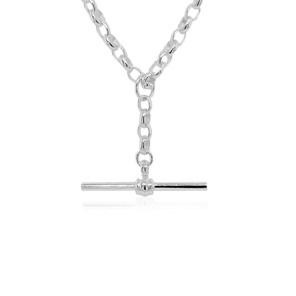 Oval belcher necklace with t-bar in sterling silver