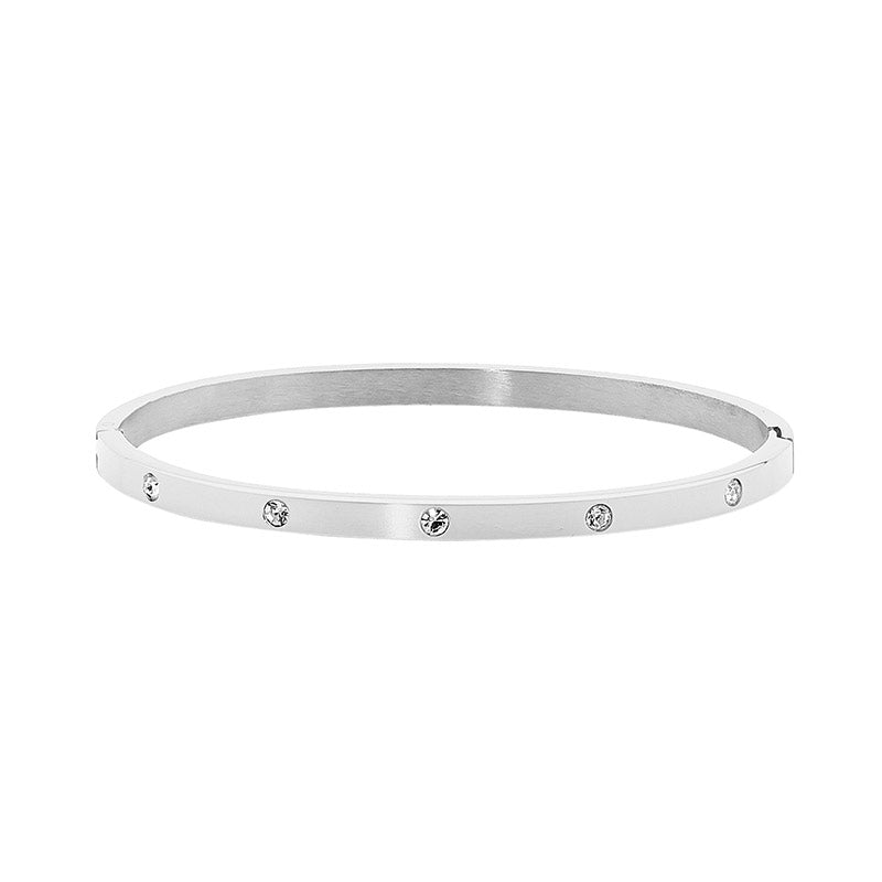 Ellani cz set hinged bangle in stainless steel