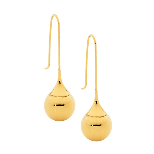 Ellani ball drop earrings in yellow gold plated stainless steel