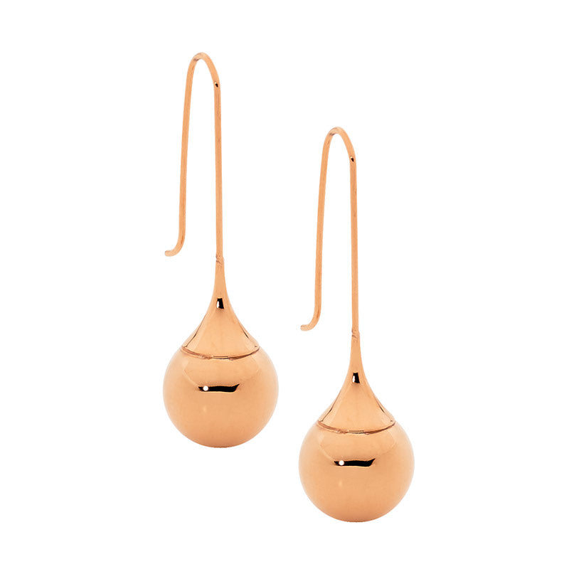 Ellani ball drop earrings in rose gold plated stainless steel