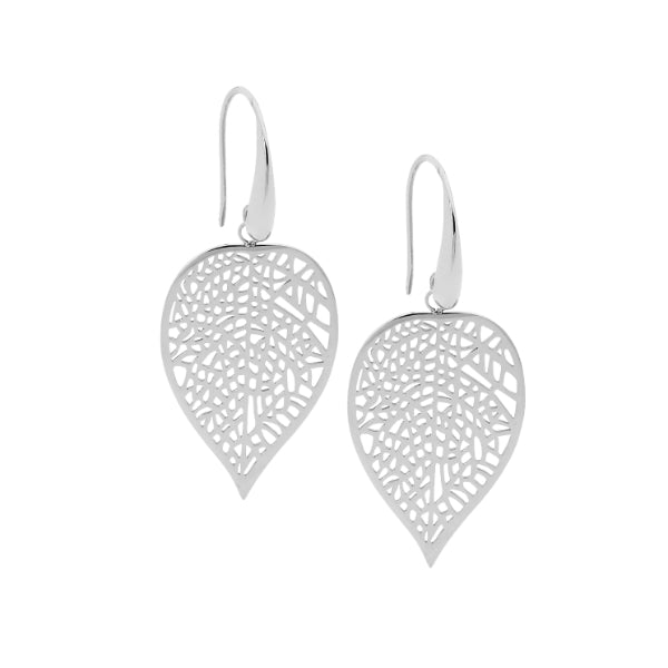 Ellani filigree leaf drop earrings in stainless steel