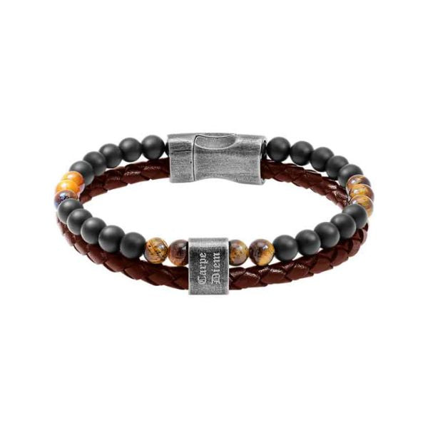 Karma Agate & Tigers Eye Leather Bracelet