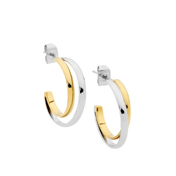 Ellani double row hoop earrings in gold plate and stainless steel