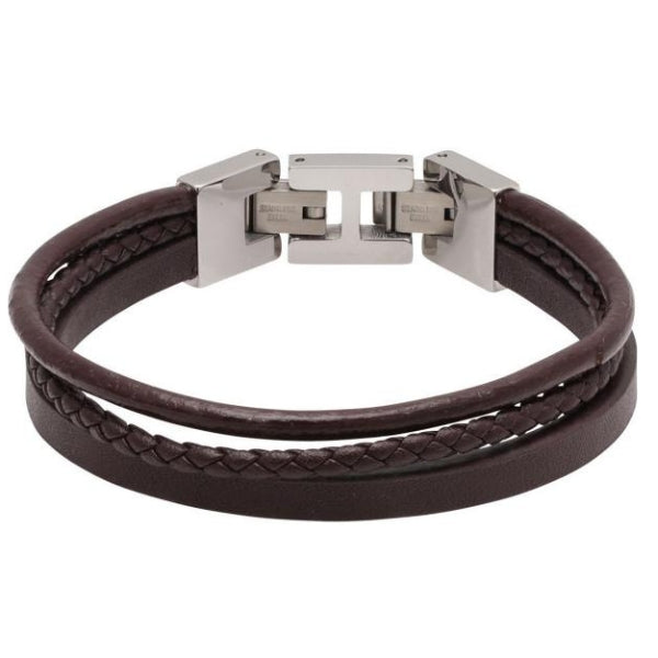 Rochet stanford men's bracelet in brown leather and steel