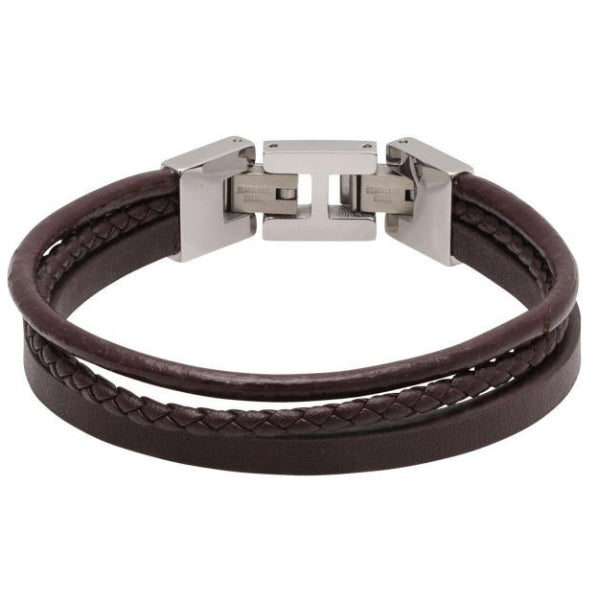 Rochet Stanford Steel and Leather Bracelet in Brown