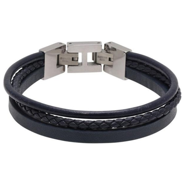 Rochet stanford men's bracelet in navy leather and steel