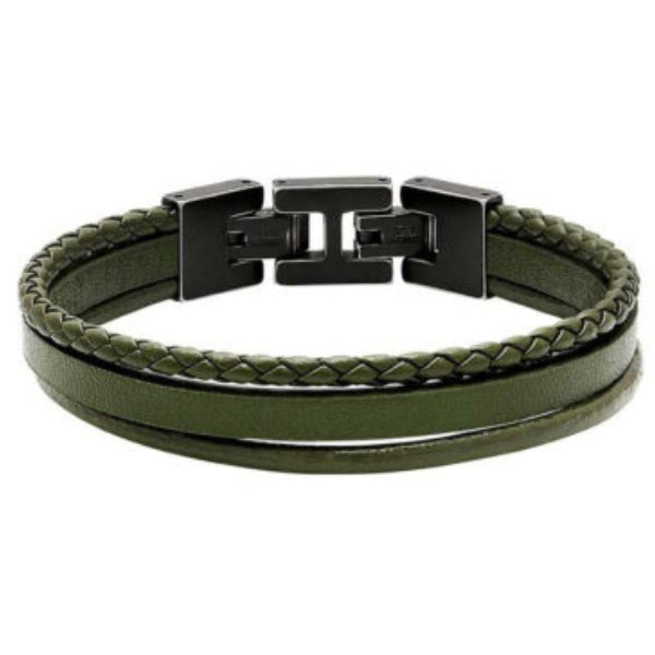 Rochet stanford m,en's steel and leather bracelet in green