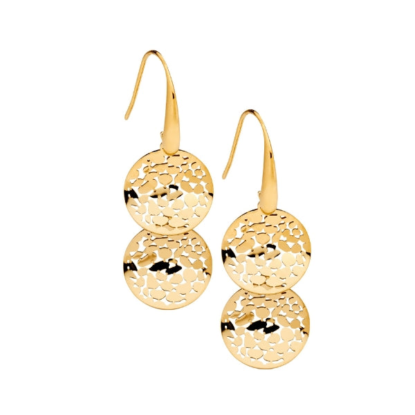 Ellani hook earrings with two wave discs in gold plated steel