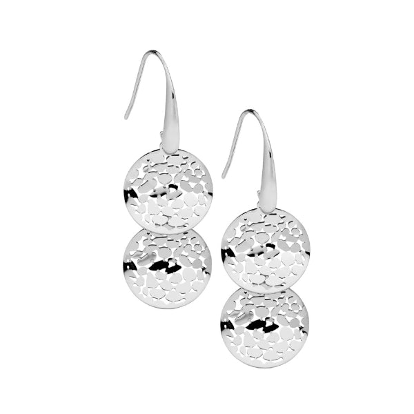 Ellani shepherds hook earrings with two wave discs in steel