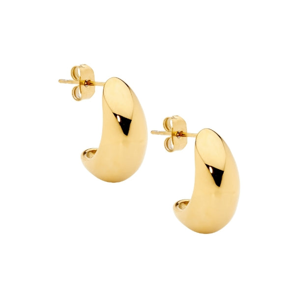 Ellani teardrop shaped hoop with stud earrings in gold plated steel