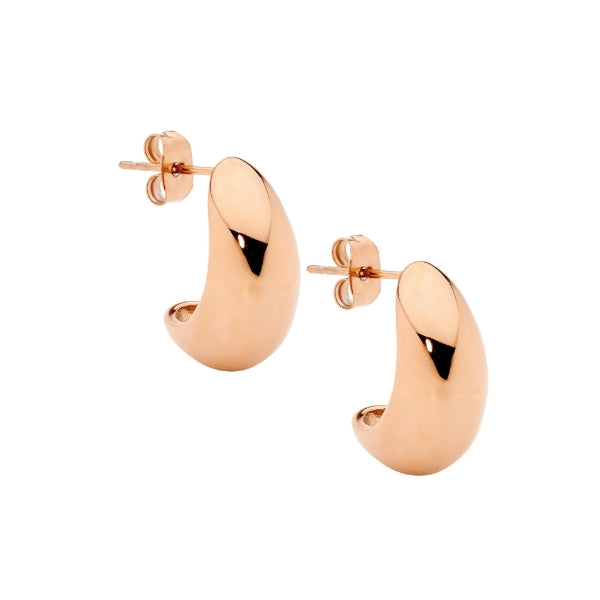 Ellani teardrop shaped hoop with stud earrings in rose gold polated steel