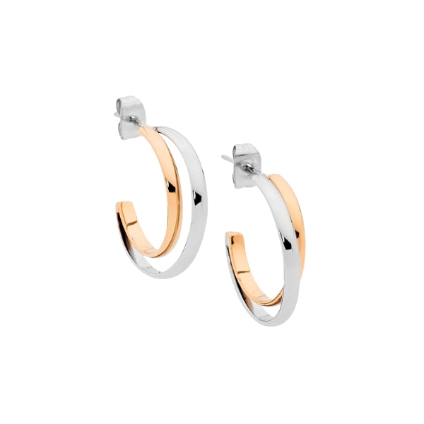 Ellani double row hoop earrings in rose gold plate and stainless steel