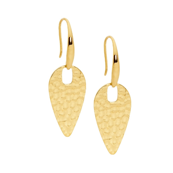 Ellani hammered spear drops hook earrings in gold plated steel