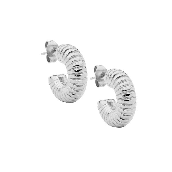 Ellani corrugated hoop earrings in steel - 17mm