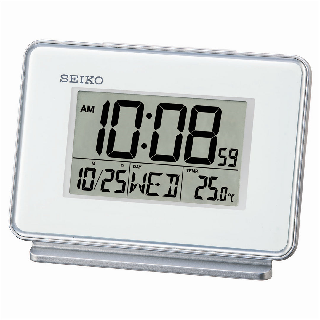Seiko digital alarm clock with dual alarm in white
