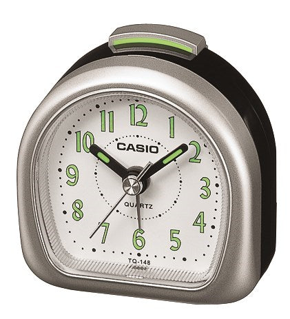 Casio analogue travel alarm clock in grey/black